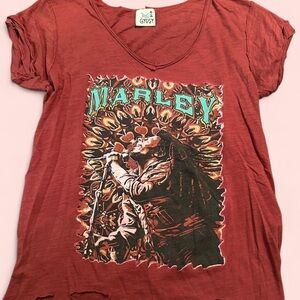 Jaded Gypsy Red Graphic Tee with Marley Print